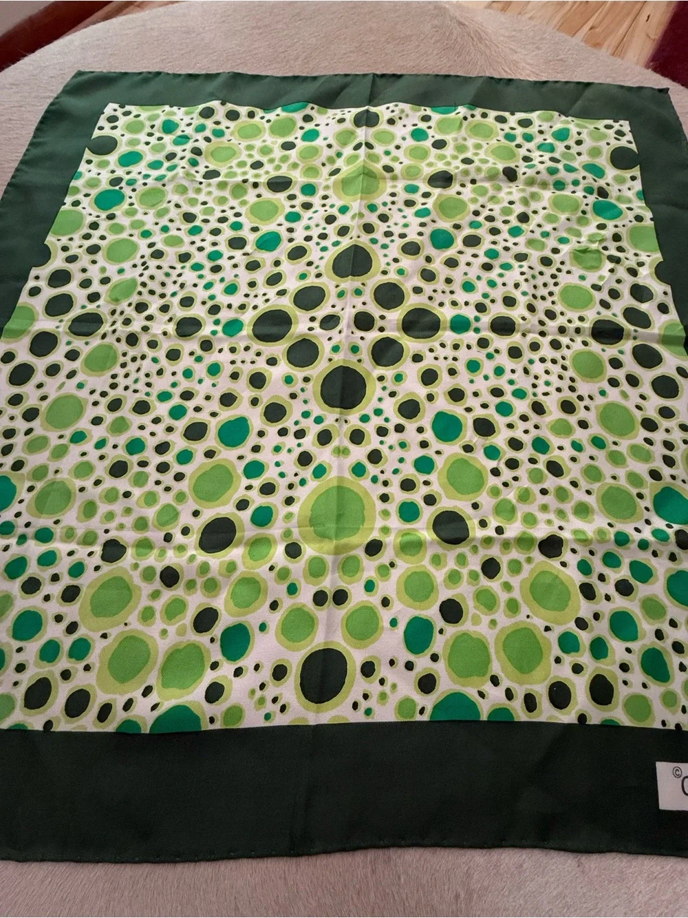 Givenchy Green and Ivory Dot Mosaic Silk Scarf